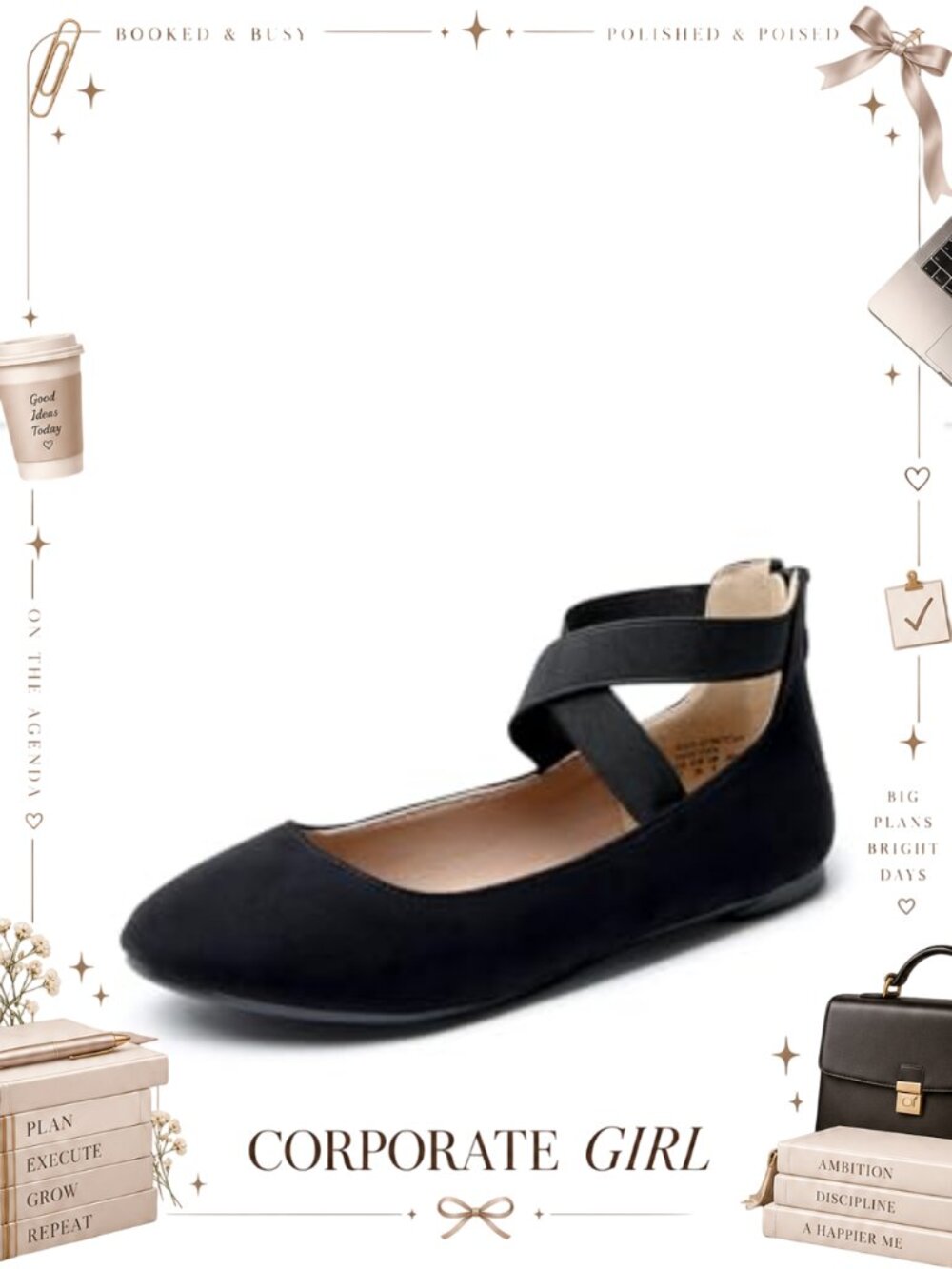 Women's Ballet Flats Crossover Strap Elastic Ankle Zip Round Toe
